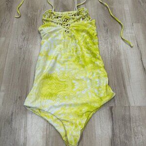 Mikoh Swimwear Moorea One Piece Swimsuit (small)‎ Woven Halter $253 Yellow